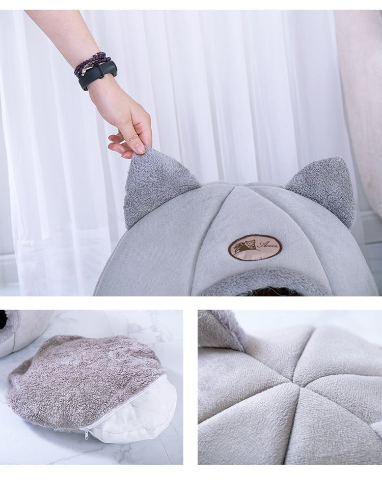 🐾 FluffyNest™ Semi-Enclosed Pet Bed