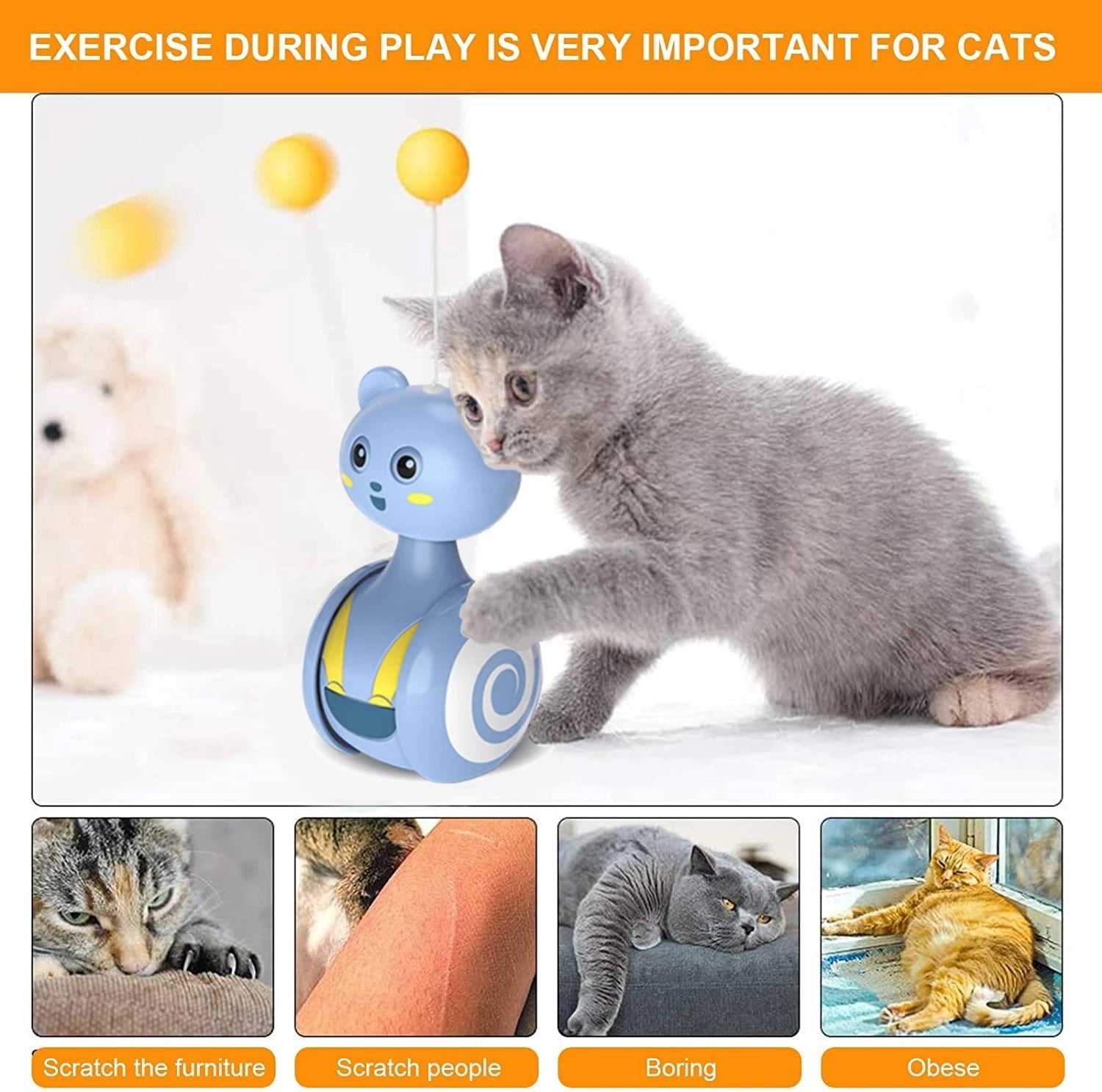 Playful Cat Teaser Ball – Rotating Feather Keeps Cats Busy