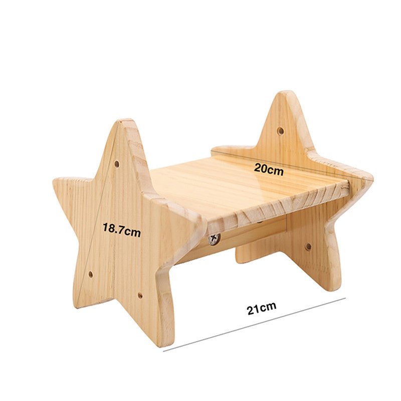 Solid Wood Cat Wall Shelf – Star-shaped design with measurements of 20cm by 21cm, 18.7cm height for playful climbing fun.