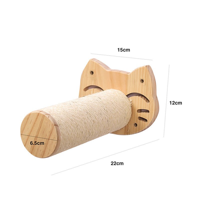 Solid Wood Cat Wall Shelf designed as a playful cat scratching post, featuring natural wood and sisal.