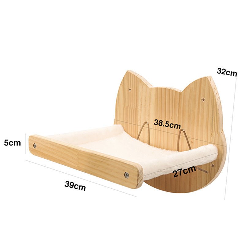 Solid Wood Cat Wall Shelf – Cozy cat lounging spot with a playful cat-shaped design, perfect for climbing fun.